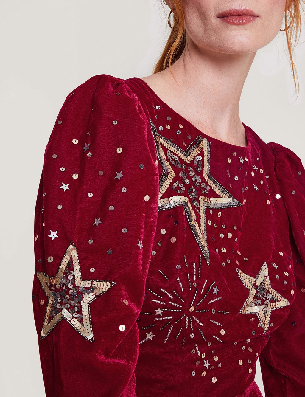 Velvet Embellished Star Midi Tiered Dress image 4