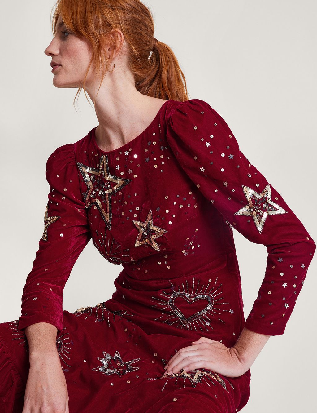 Velvet Embellished Star Midi Tiered Dress image 5