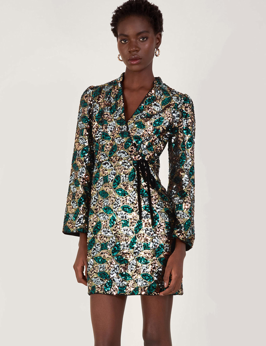 Sequin V-Neck Mini Wrap Dress image 1