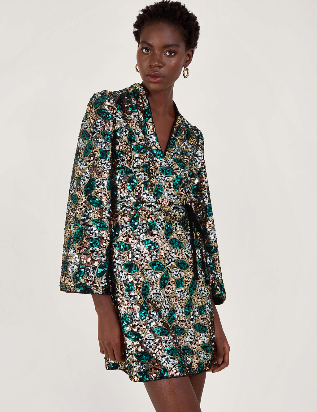 Sequin V-Neck Mini Wrap Dress image 3