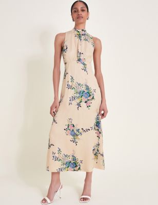 Monsoon Womens Floral High Neck Midi Waisted Dress - 18 - Multi, Multi