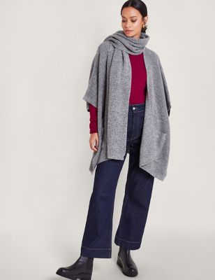Monsoon Womens Knitted Poncho & Scarf Set - Grey, Grey