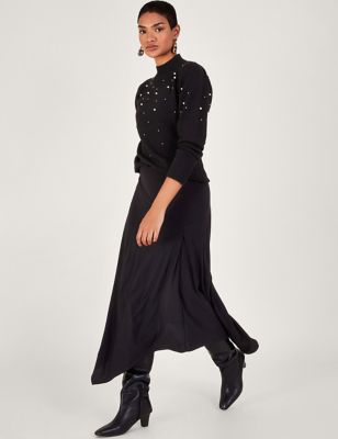 Monsoon Womens Midaxi Asymmetric Slip Skirt - Black, Black