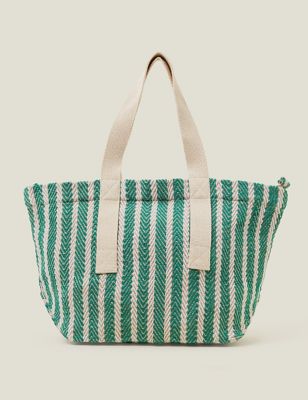 Accessorize Womens Pure Cotton Woven Striped Shoulder Bag - Teal, Teal