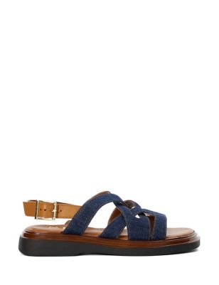 Dune London Womens Buckle Ankle Strap Flat Sandals - 7 - Navy, Navy