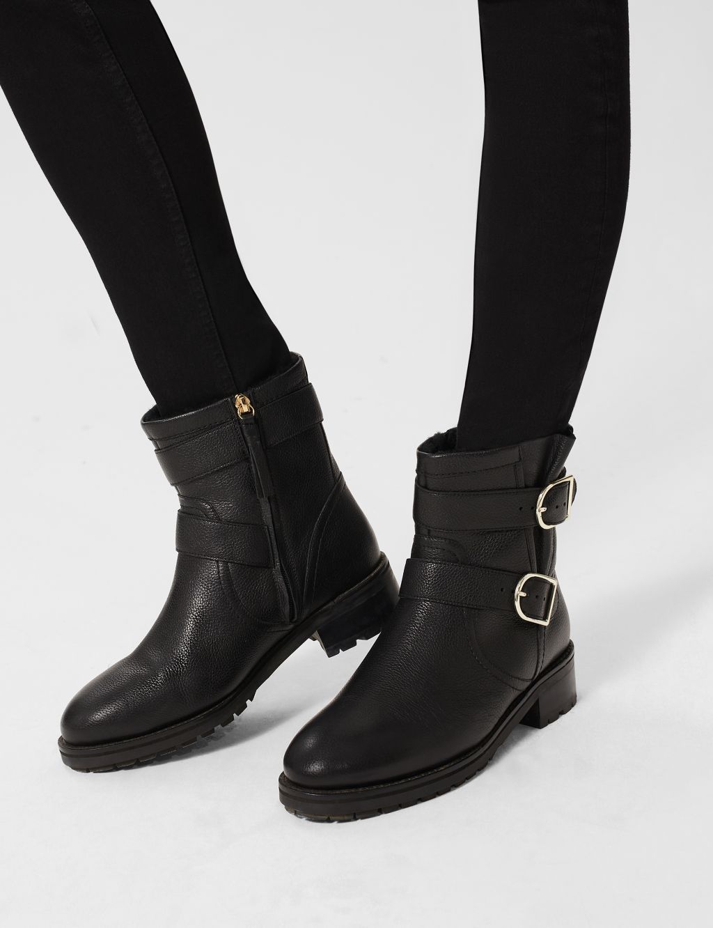 Leather Patent Biker Block Heel Ankle Boots image 2