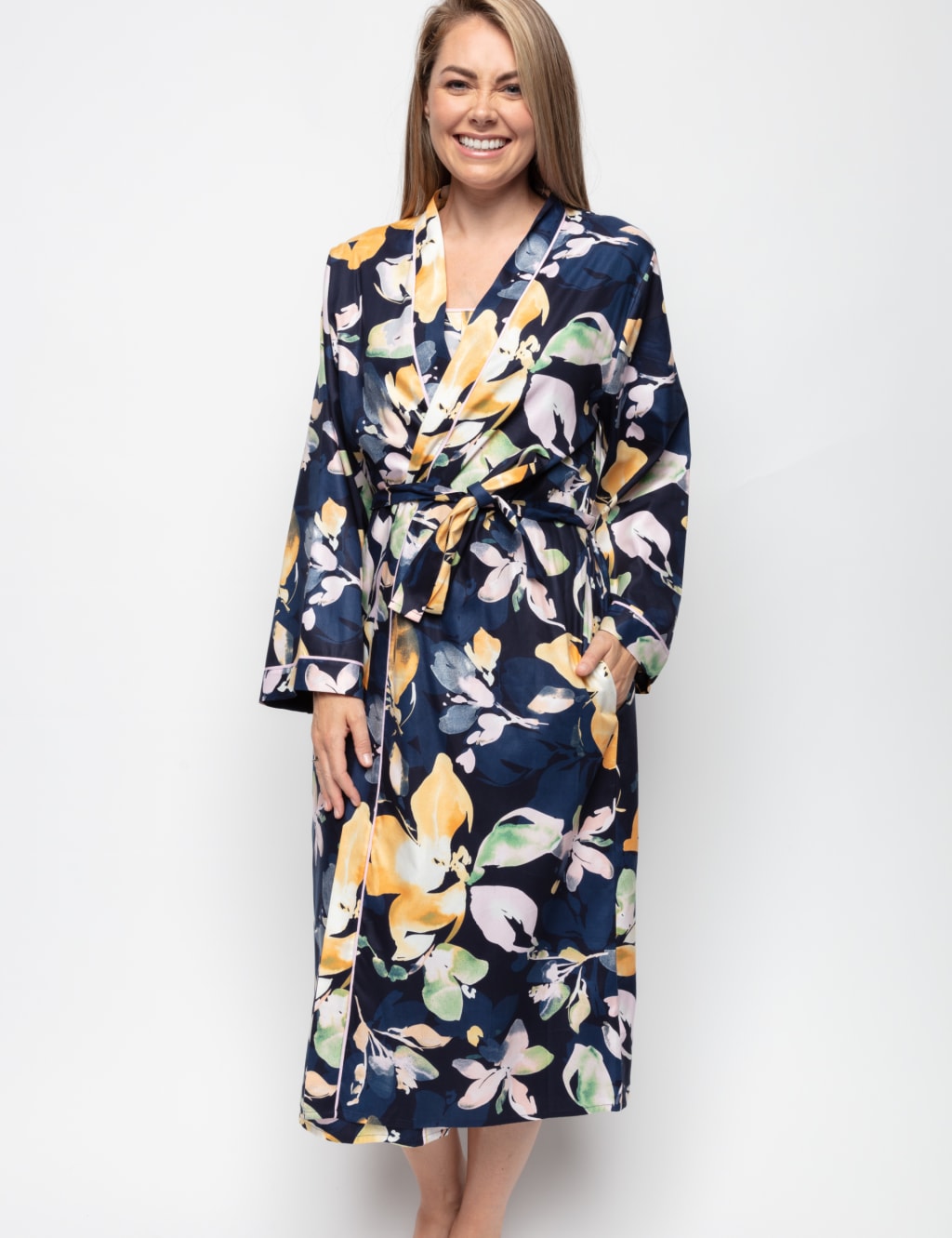 Cotton Modal Floral Long Dressing Gown image 1