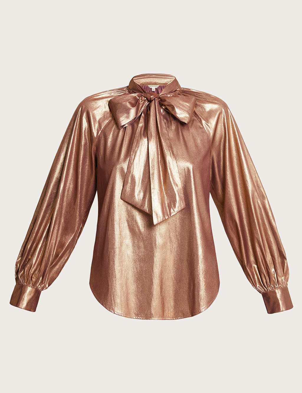 Metallic Tie Neck Blouson Sleeve Blouse image 2