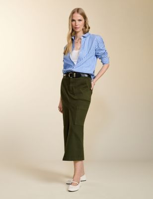 Baukjen Womens Cotton Rich Split Front Midi Column Skirt - 16 - Olive, Olive