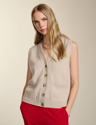Baukjen Women's Pure Wool V-Neck Knitted Vest - 18 - Light Cream, Light Cream