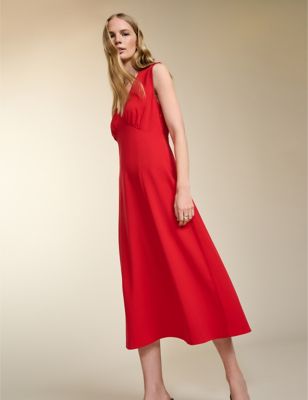 Baukjen Women's Pure Lyocell V-Neck Empire Line Midi Dress - 12 - Red, Red
