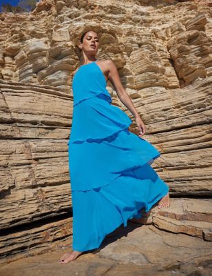 Ro&Zo Womens Chiffon Strappy Maxi Tiered Dress - 18 - Mid Blue, Mid Blue