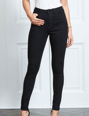 Sosandar Women's High Waisted Skinny Jeans - 6REG - Black, Black