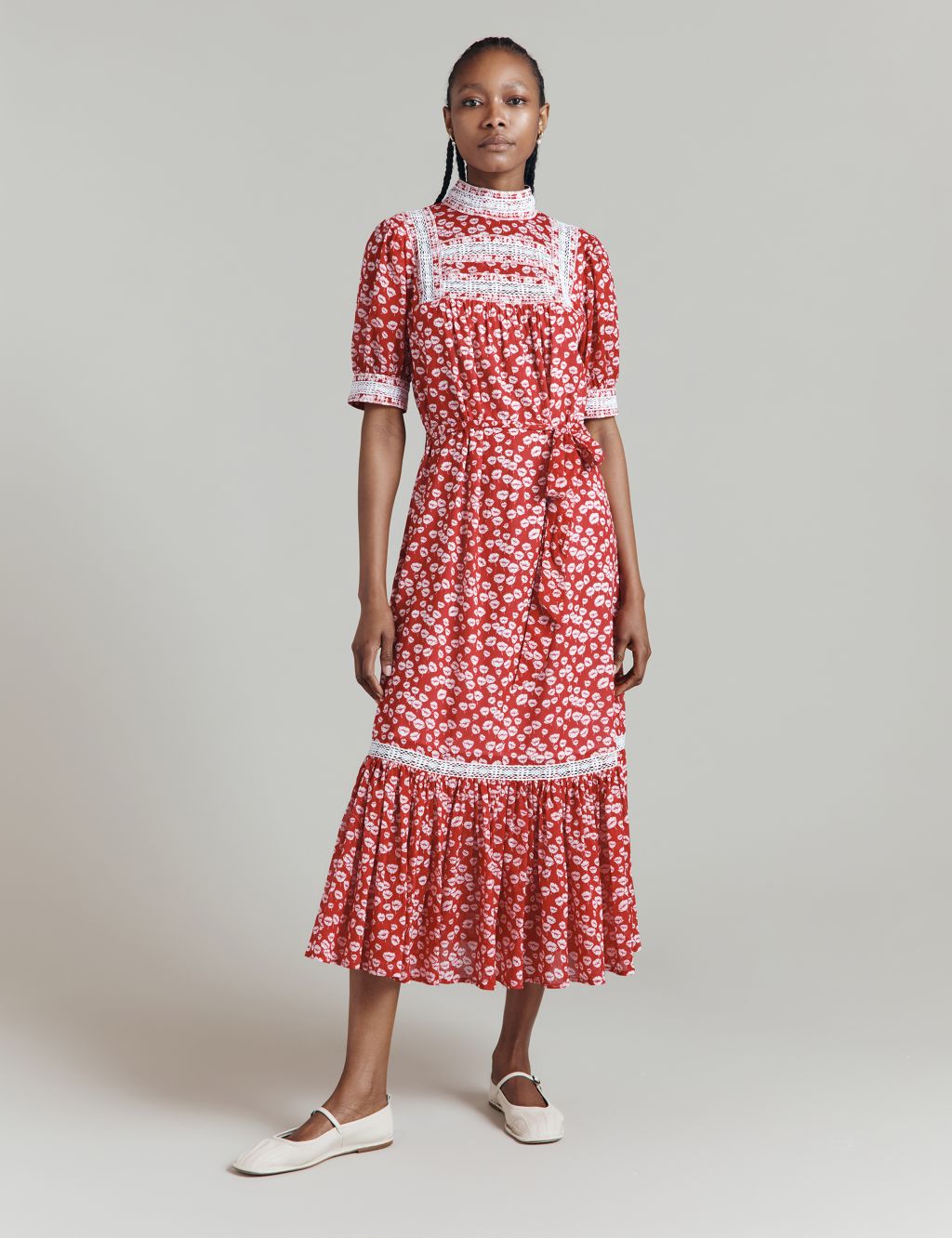 Pure Cotton Ditsy Floral High Neck Dress