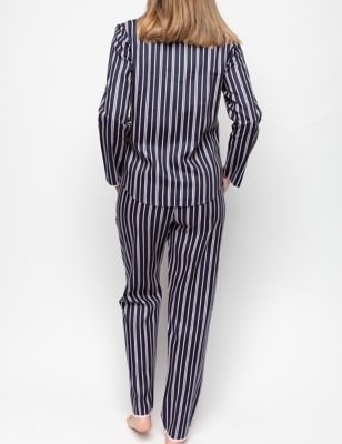 Cyberjammies Womens Cotton Modal Striped Pyjama Set - 8 - Navy, Navy