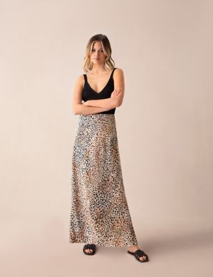Ro&Zo Womens Crepe Animal Print Maxi Slip Skirt - 12REG - Multi, Multi
