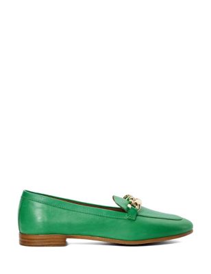 Dune London Women's Leather Chain Detail Flat Loafers - 5 - Green, Green