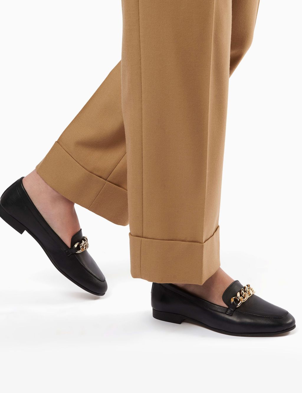 Leather Chain Detail Flat Loafers image 1