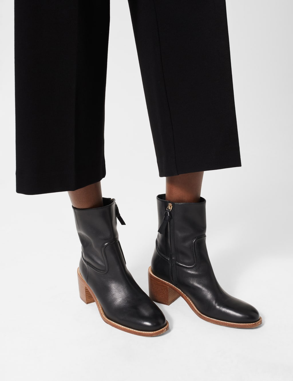 Leather Block Heel Ankle Boots image 1
