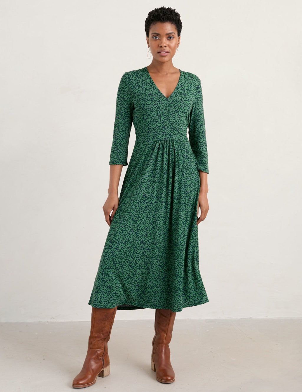 Cotton Blend Floral V-Neck Midi Dress image 1