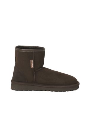 Celtic & Co. Womens Sheepskin Flat Ankle Boots - 7 - Brown, Brown,Tan,Black