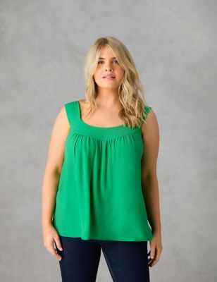 Live Unlimited London Womens Pleat Detail Sleeveless Blouse - 18 - Green, Green,White