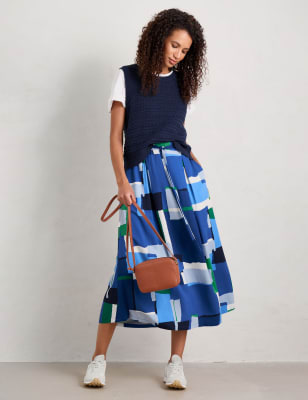 Seasalt Cornwall Women's Colour Block Midi A-Line Skirt - 16REG - Blue Mix, Blue Mix