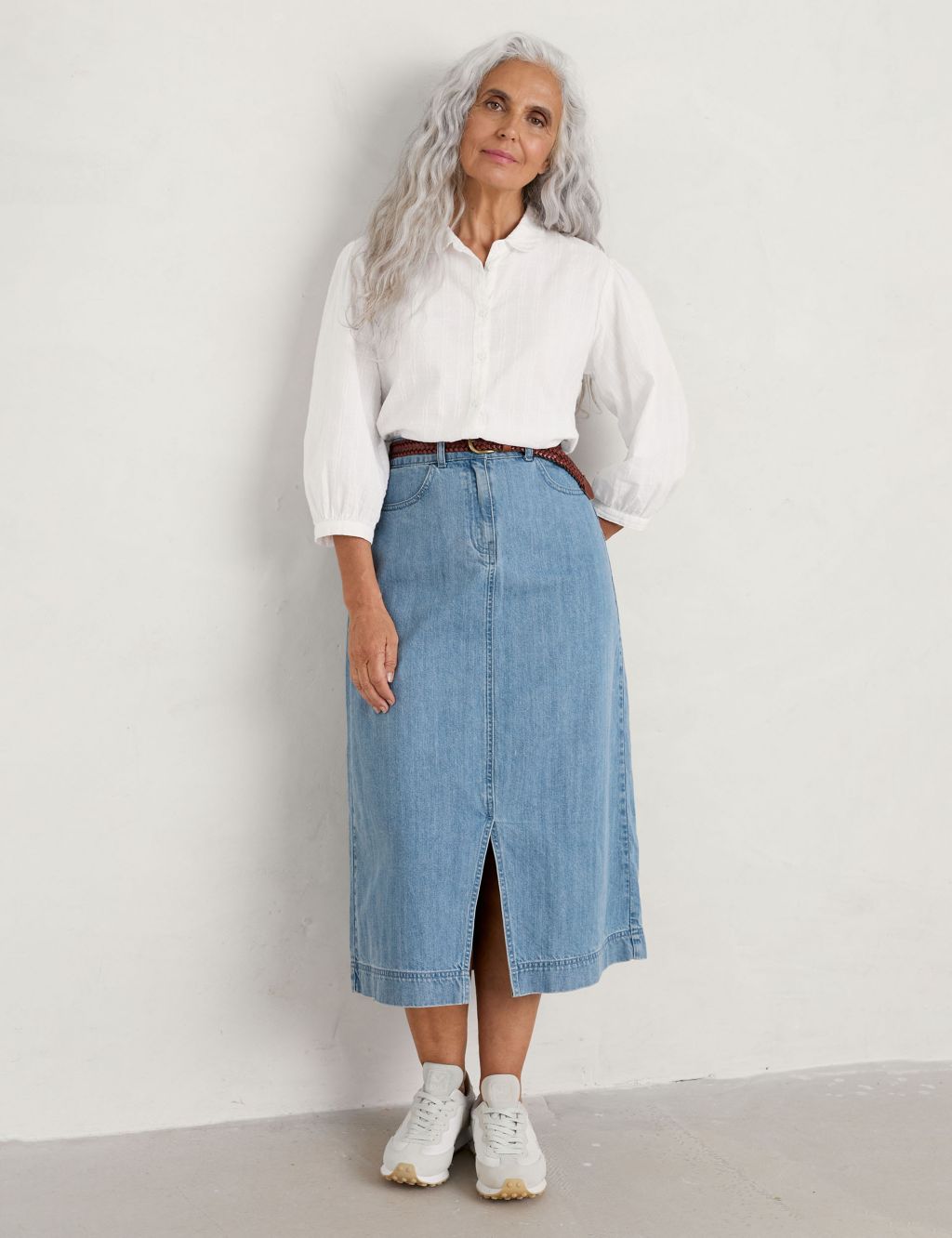 Cotton Rich Denim Midi Skirt image 1
