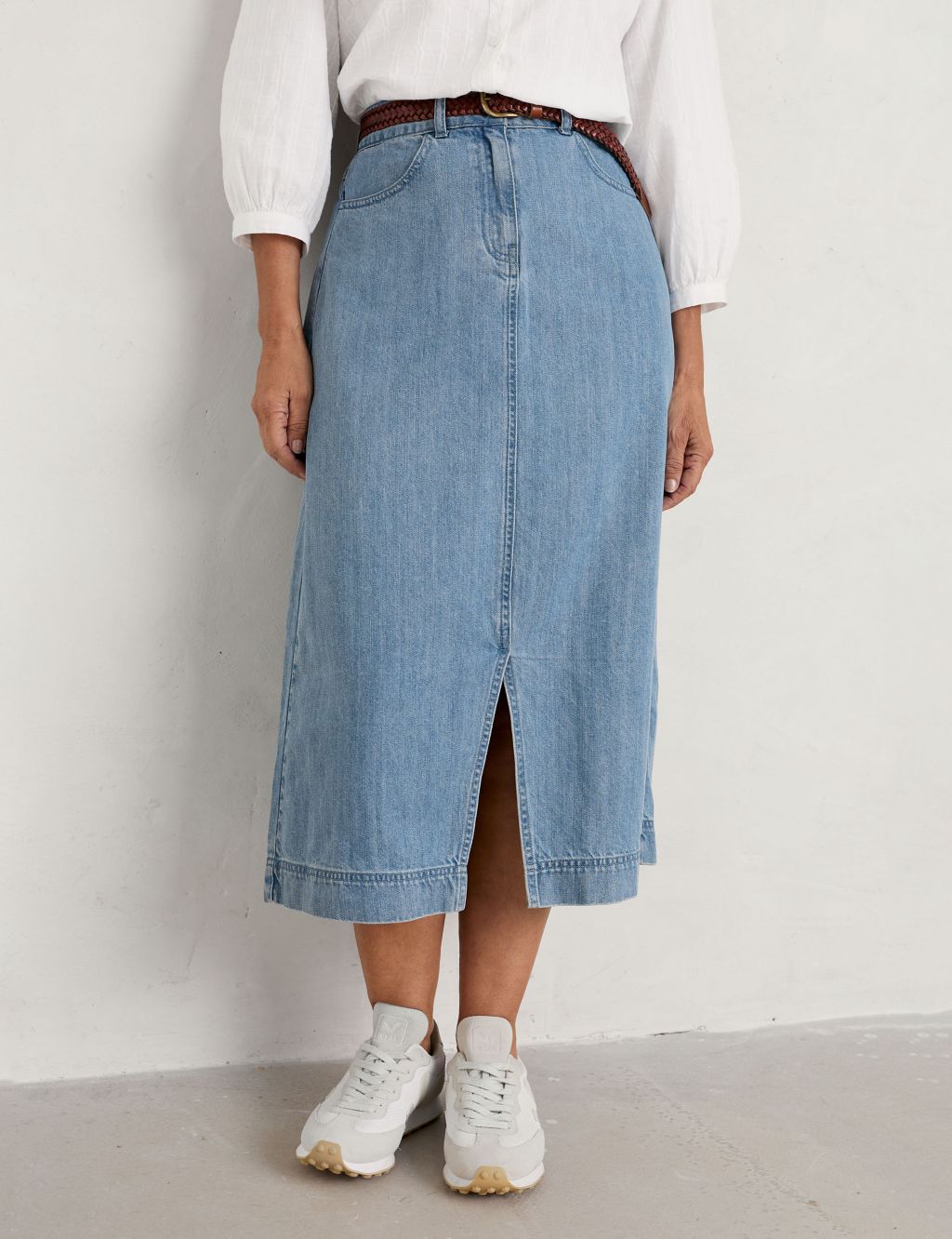 Cotton Rich Denim Midi Skirt image 3
