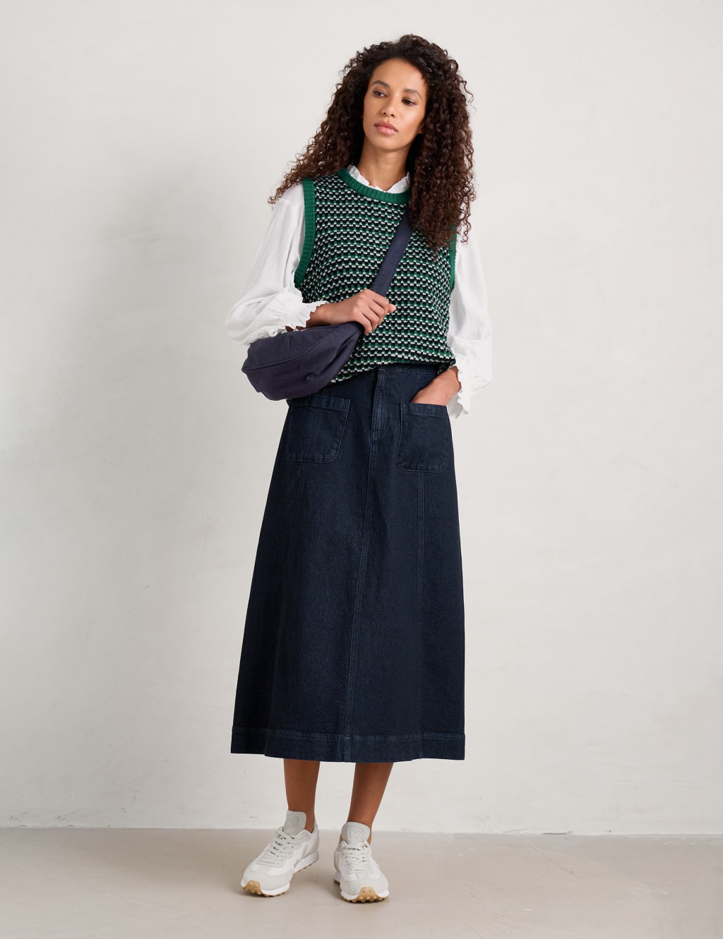 Denim Midi A-Line Skirt