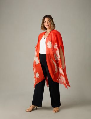 Live Unlimited London Womens Floral Kimono - 28 - Red Mix, Red Mix
