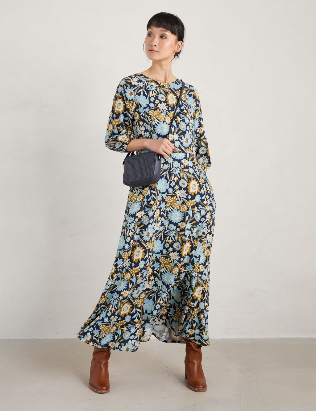 Floral Maxi Waisted Dress with Linen