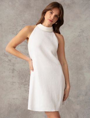 Ro&Zo Womens Sequin Halter Neck Mini Shift Dress - 14 - White, White