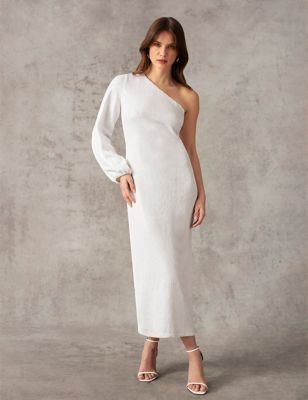 Ro&Zo Women's Sequin One Shoulder Midaxi Column Dress - 14 - White, White