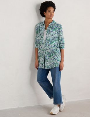 Seasalt Cornwall Womens Cotton Rich Printed Collared Shirt - 8REG - Green Mix, Green Mix