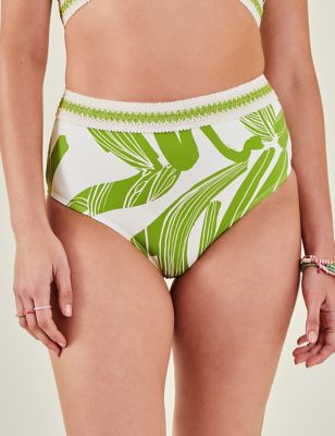 Accessorize Womens Printed High Waisted Bikini Bottoms - 12 - Green Mix, Green Mix