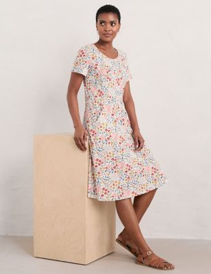 Seasalt Cornwall Women's Pure Cotton Floral Midi Waisted Dress - 18 - Multi, Multi