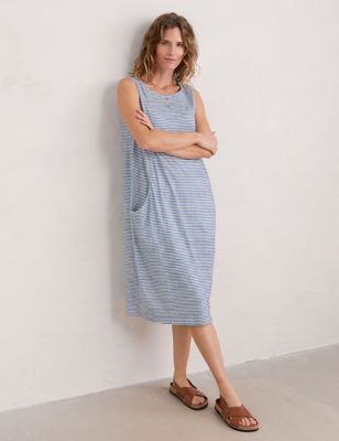 Seasalt Cornwall Women's Pure Cotton Striped Midi Shift Dress - 10 - Blue Mix, Blue Mix