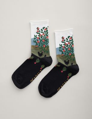 Cotton Rich Patterned Ankle High Socks