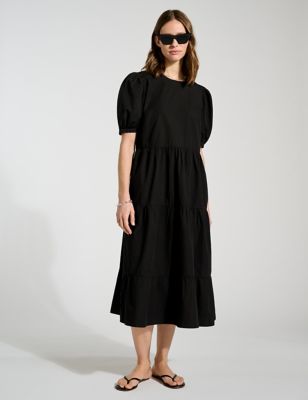 Baukjen Womens Pure Cotton Midi Tiered Dress - 16 - Black, Black
