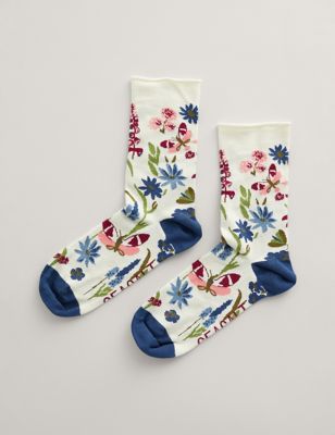 Seasalt Cornwall Womens Floral Ankle High Socks - Natural Mix, Natural Mix