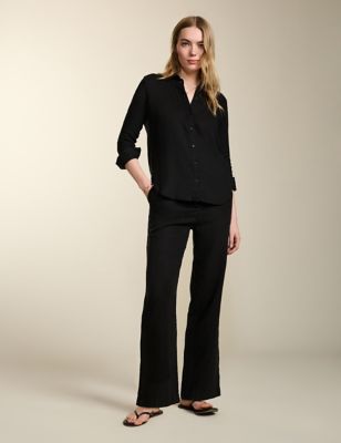 Baukjen Womens Pure Linen Collared Shirt - 18 - Black, Black