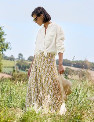 Seasalt Cornwall Womens Cotton Rich Floral Maxi A-Line Skirt - 14 - Yellow Mix, Yellow Mix