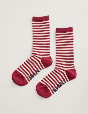 Seasalt Cornwall Womens Striped Ankle High Socks - Red Mix, Red Mix