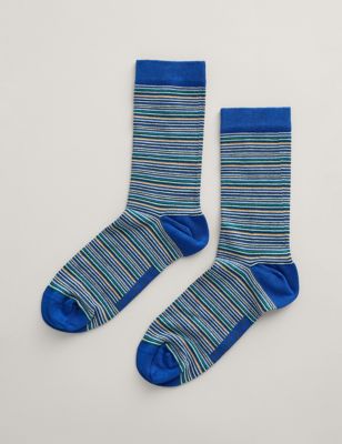 Seasalt Cornwall Womens Striped Ankle High Socks - Blue Mix, Blue Mix