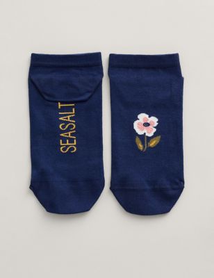 Seasalt Cornwall Womens Floral Trainer Socks - Navy Mix, Navy Mix