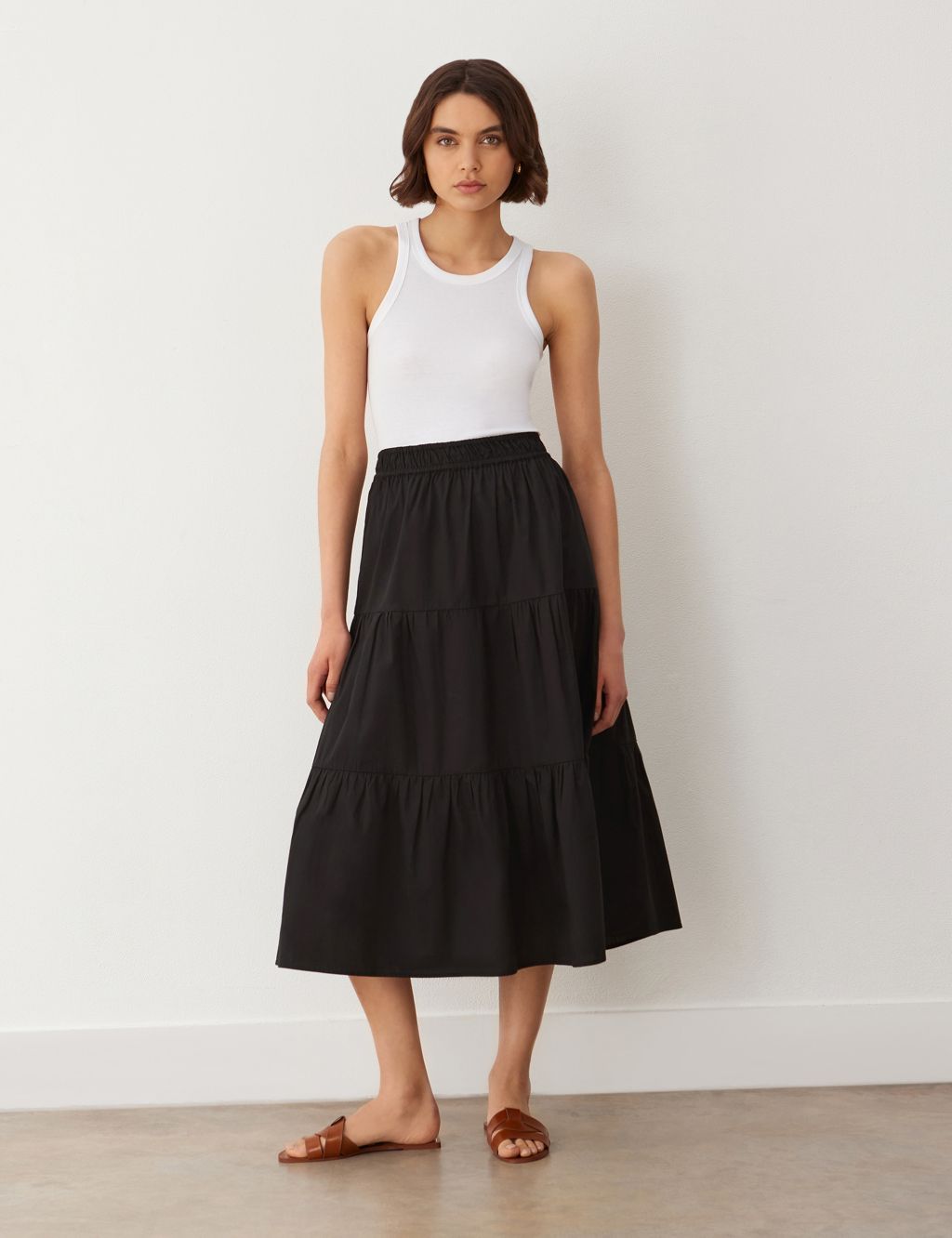 Pure Cotton Midi Tiered Skirt