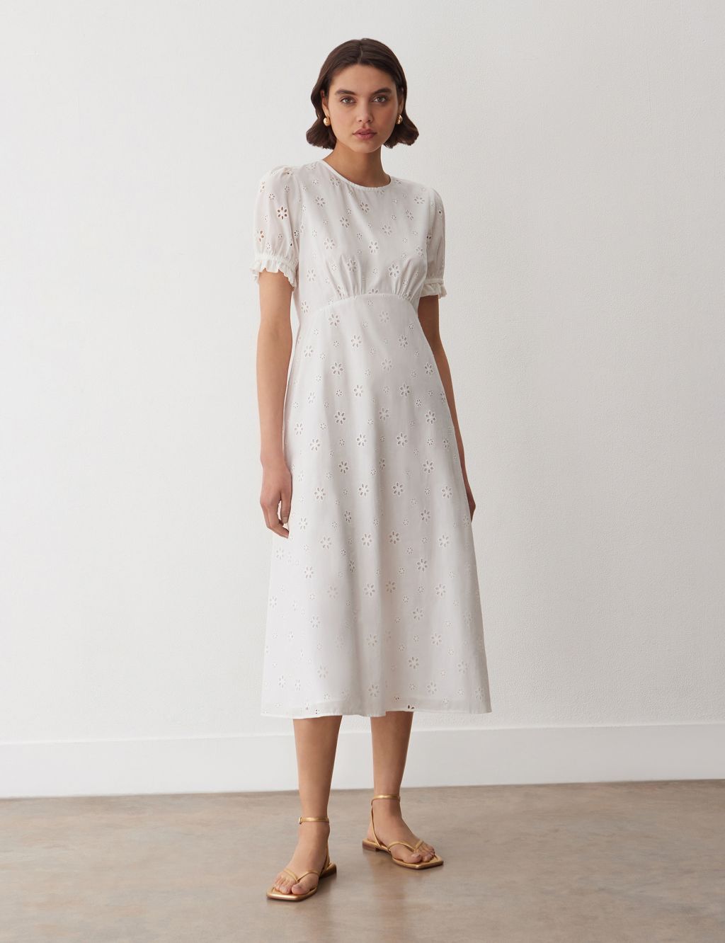 Pure Cotton Embroidered Midi Tea Dress