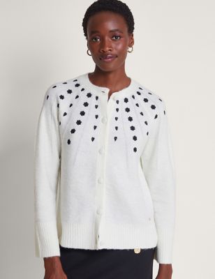 Monsoon Women's Embroidered Button Front Cardigan - Ivory Mix, Ivory Mix