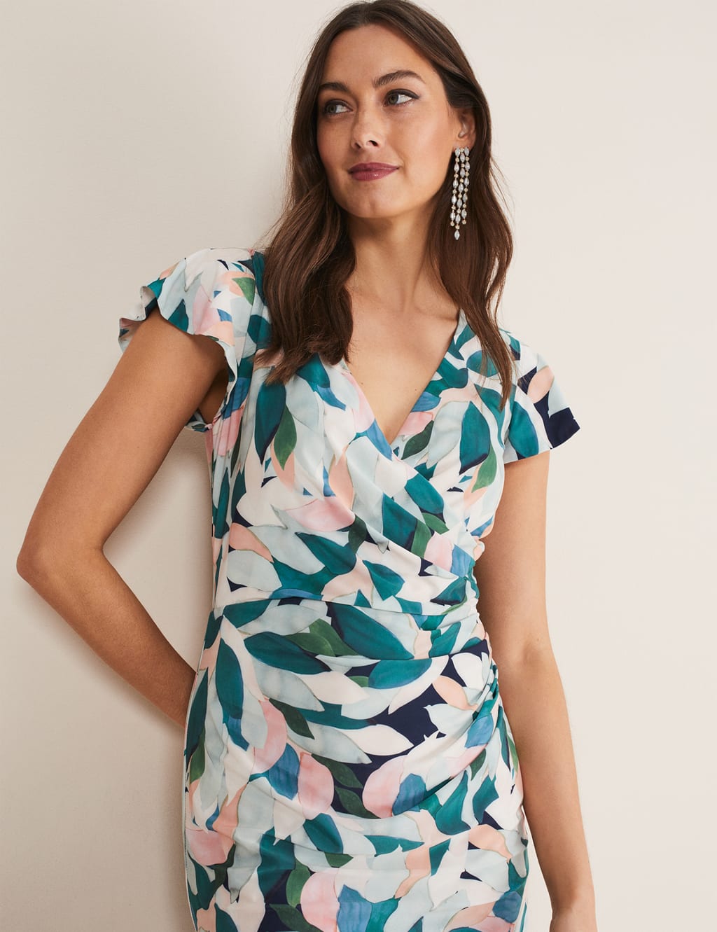 Floral V-Neck Knee Length Bodycon Dress image 2